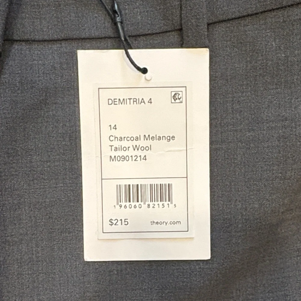 Theory Demitira Charcoal Melange Wool Flare Trouser Pants Size 14 NWT - Picture 3 of 6